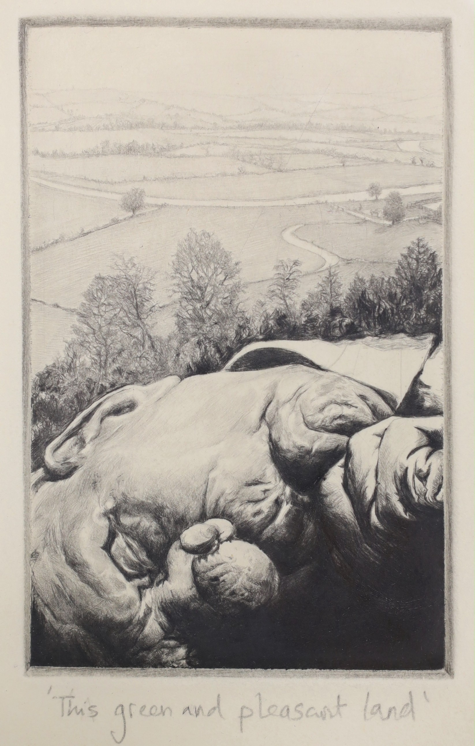 Charles Beauchamp (b.1949), drypoint etching, 'A Green and Pleasant Land', signed and inscribed A/P, Gimpel Fils gallery label verso, sheet overall 37.5 x 28cm